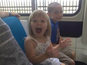 Riding the monorial as we fulfill our Disney World bucket lost for preschoolers