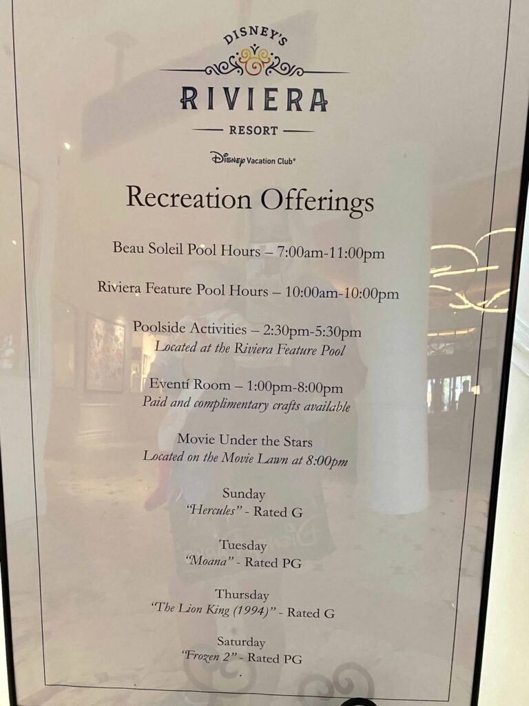 Disney's Riviera Resort Resort Recreation Offerings 