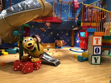 Slinky Dog slide in the "Toy Story"-themed play area